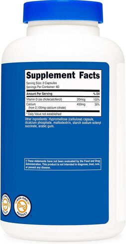 Nutricost Calcium Citrate + Vitamin D Supplement (2,100mg) 180 Capsules - 20mcg of Vitamin D, 60 Servings in Saudi Arabia