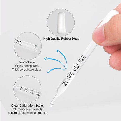 4pcs 1ml Eye Dropper, Glass Squeeze Pi te with Measurements Bent & Straight Tip Calibration Liquid Dropper Bottle with Cleaning Brush Rubber Head for Medicine Oil Laboratory Feeding Tool (White) in Saudi Arabia