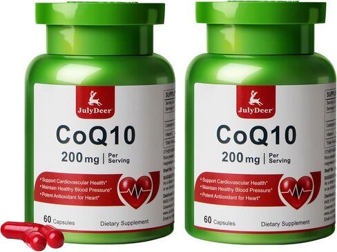 JulyDeer CoQ10 200mg with Vitamin E 20mg, High Absorption Antioxidant Coenzyme Q10 Support for Heart, Energy, Overall Health Supplement 60 Capsules in Kuwait
