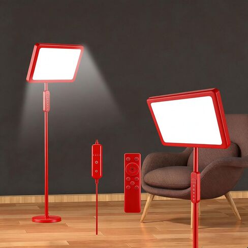 12,000 Lux Light Therapy Lamp, Full Spectrum Sunlight Lamp, UV-Free Sun Lamp with Remote Control/4 Color Temp/5 Brightness/4 Timer, 3 Height Adjustable Floor Lamp for Home Office, Living Room, Bedroom in Kuwait