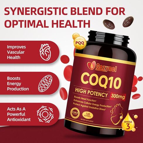 كبسولات هلامية CoQ10 300 مجم مع PQQ وأوميغا 3، أقصى قدر من امتصاص الإنزيم المساعد Q10، مضاد أكسدة قوي لصحة القلب والطاقة، غير معدل وراثيًا in Saudi Arabia