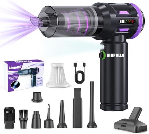 مكنسة Airpollo® للسيارة المحمولة بدون سلك Aspiradora para Carro، 4 في 1 مع شاشة LED V2 منفاخ هواء محمول بقوة 29000 باسكال، طاقة عالية قابلة لإعادة الشحن للمنزل، بطارية طويلة الأمد in Kuwait