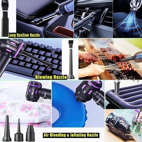 مكنسة Airpollo® للسيارة المحمولة بدون سلك Aspiradora para Carro، 4 في 1 مع شاشة LED V2 منفاخ هواء محمول بقوة 29000 باسكال، طاقة عالية قابلة لإعادة الشحن للمنزل، بطارية طويلة الأمد in Kuwait