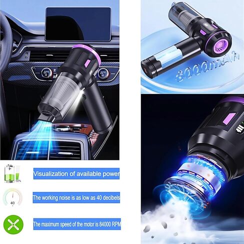 مكنسة Airpollo® للسيارة المحمولة بدون سلك Aspiradora para Carro، 4 في 1 مع شاشة LED V2 منفاخ هواء محمول بقوة 29000 باسكال، طاقة عالية قابلة لإعادة الشحن للمنزل، بطارية طويلة الأمد in Kuwait