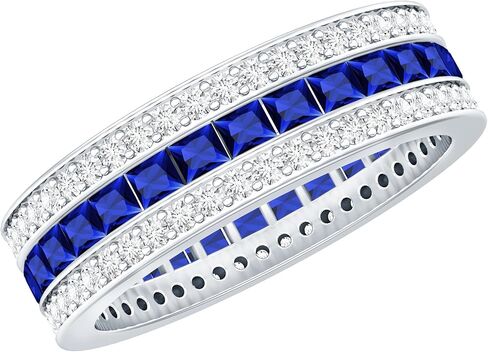 Certified Lab Grown Blue Sapphire Wide Wedding Band, AAAA Quality, Sapphire Moissanite Eternity Ring - Ready To Gift in Saudi Arabia