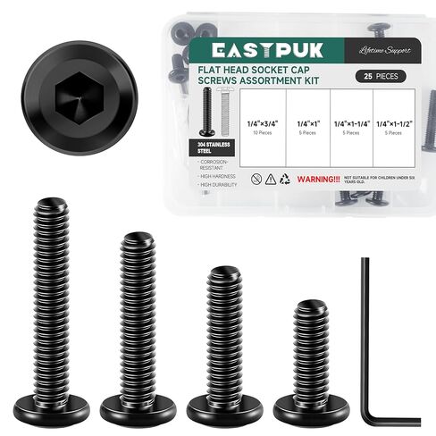 20Pcs 1/4-20 x 3 Flat Head Socket Head Screws 304 Stainless Steel Furniture Bolts Countersunk Connector Screws, Black Oxide Fully Threaded with Spanner in Kuwait