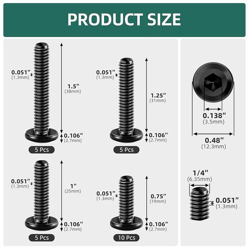 20Pcs 1/4-20 x 3 Flat Head Socket Head Screws 304 Stainless Steel Furniture Bolts Countersunk Connector Screws, Black Oxide Fully Threaded with Spanner in Kuwait