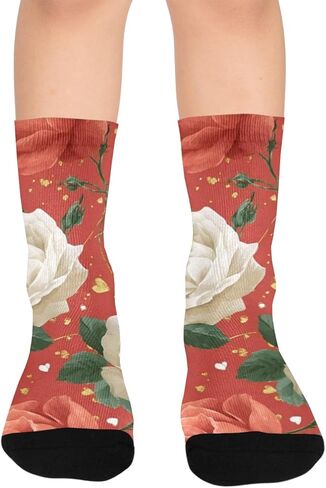 جوارب المشي لمسافات طويلة باللون الأحمر الفاوانيا البيضاء - جوارب شتوية حرارية سميكة دافئة للأولاد والبنات للمدرسة، والارتداء اليومي والأنشطة الخارجية in Kuwait