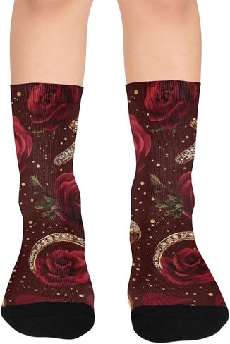 جوارب للمشي لمسافات طويلة على شكل وردة حمراء وحلقات - جوارب شتوية حرارية سميكة دافئة للأولاد والبنات الصغار للمدرسة، والارتداء اليومي والأنشطة الخارجية in Kuwait