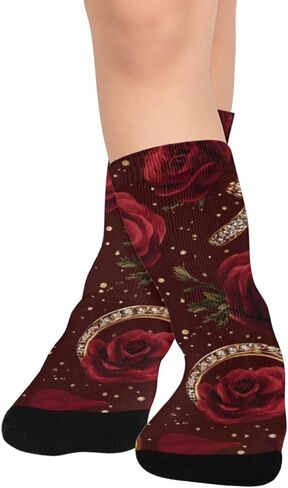 جوارب للمشي لمسافات طويلة على شكل وردة حمراء وحلقات - جوارب شتوية حرارية سميكة دافئة للأولاد والبنات الصغار للمدرسة، والارتداء اليومي والأنشطة الخارجية in Kuwait