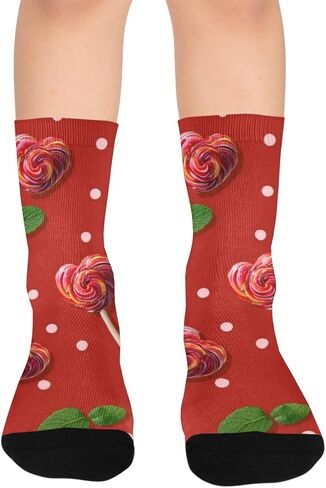 جوارب للمشي لمسافات طويلة على شكل قلب مصاصة باللون الأحمر والنعناع - جوارب شتوية حرارية سميكة دافئة للأولاد والبنات للمدرسة، والارتداء اليومي والأنشطة الخارجية in Kuwait