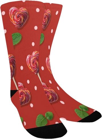 جوارب للمشي لمسافات طويلة على شكل قلب مصاصة باللون الأحمر والنعناع - جوارب شتوية حرارية سميكة دافئة للأولاد والبنات للمدرسة، والارتداء اليومي والأنشطة الخارجية in Kuwait