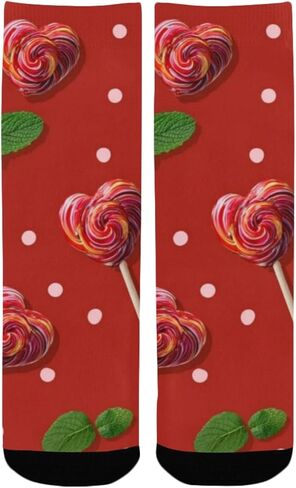 جوارب للمشي لمسافات طويلة على شكل قلب مصاصة باللون الأحمر والنعناع - جوارب شتوية حرارية سميكة دافئة للأولاد والبنات للمدرسة، والارتداء اليومي والأنشطة الخارجية in Kuwait