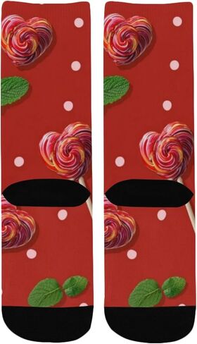 جوارب للمشي لمسافات طويلة على شكل قلب مصاصة باللون الأحمر والنعناع - جوارب شتوية حرارية سميكة دافئة للأولاد والبنات للمدرسة، والارتداء اليومي والأنشطة الخارجية in Kuwait