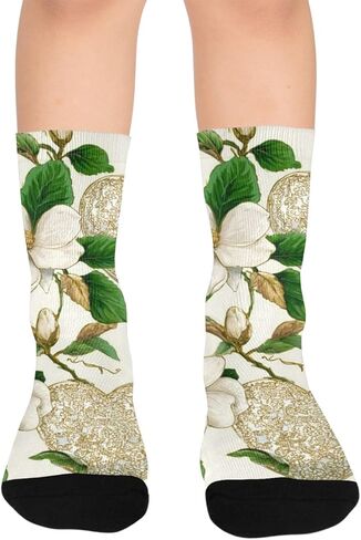 جوارب ماجنوليا بيضاء على شكل قلب أخضر للمشي لمسافات طويلة - جوارب شتوية حرارية سميكة دافئة للأولاد والبنات للمدرسة، والارتداء اليومي والأنشطة الخارجية in Kuwait