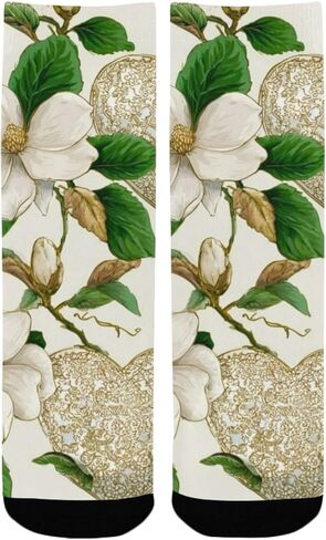 جوارب ماجنوليا بيضاء على شكل قلب أخضر للمشي لمسافات طويلة - جوارب شتوية حرارية سميكة دافئة للأولاد والبنات للمدرسة، والارتداء اليومي والأنشطة الخارجية in Kuwait