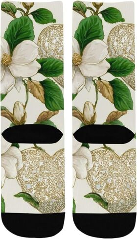 جوارب ماجنوليا بيضاء على شكل قلب أخضر للمشي لمسافات طويلة - جوارب شتوية حرارية سميكة دافئة للأولاد والبنات للمدرسة، والارتداء اليومي والأنشطة الخارجية in Kuwait