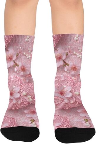 جوارب المشي لمسافات طويلة من الدانتيل باللون الوردي - جوارب شتوية حرارية سميكة دافئة للأولاد والبنات للمدرسة، والارتداء اليومي والأنشطة الخارجية in Kuwait