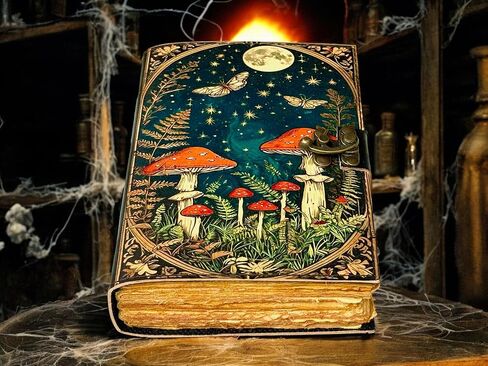 Grimoire Vintage Mushroom leather journal, Handmade Antique Deckle Edge Paper Spell Book of Shadows Celestial Witchcraft Supplies Diary, Wiccan Notebook, Mystical Gifts for Him & Her 7x5 Inch 200 Pages in Saudi Arabia