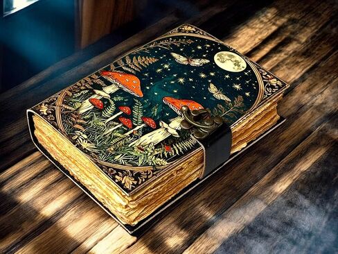 Grimoire Vintage Mushroom leather journal, Handmade Antique Deckle Edge Paper Spell Book of Shadows Celestial Witchcraft Supplies Diary, Wiccan Notebook, Mystical Gifts for Him & Her 7x5 Inch 200 Pages in Saudi Arabia