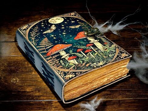 Grimoire Vintage Mushroom leather journal, Handmade Antique Deckle Edge Paper Spell Book of Shadows Celestial Witchcraft Supplies Diary, Wiccan Notebook, Mystical Gifts for Him & Her 7x5 Inch 200 Pages in Saudi Arabia