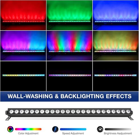 شريط ضوء غسيل المسرح: مصابيح LED خلفية RGB وغسالة حائط RGBW بقدرة 120 وات - جهاز التحكم عن بعد بالأشعة تحت الحمراء APP والتحكم DMX - لأداء فرقة DJ Event Party Planner Club Live Show Band in Kuwait
