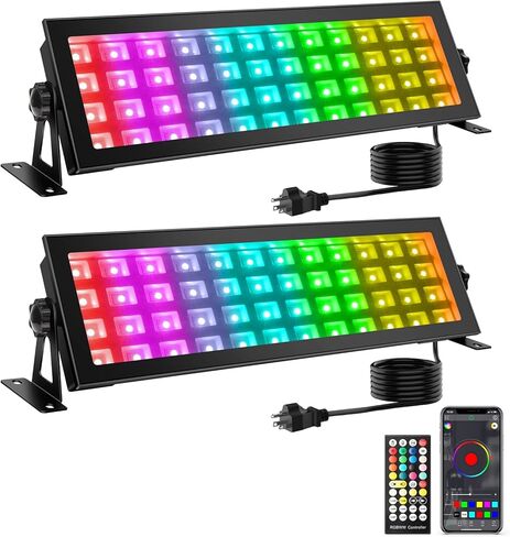 شريط ضوء غسيل المرحلة LED: ضوء غسيل RGBCW 96 وات | IP66 إضاءة مسرح خارجية مقاومة للماء وقابلة للتعتيم | التطبيق والتحكم عن بعد | لمناسبات المهرجانات ديكور المنزل المناظر الطبيعية (أسود) in Kuwait