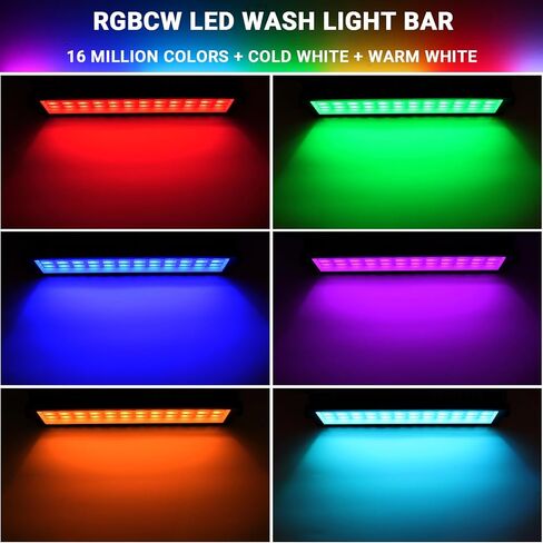 شريط ضوء غسيل المرحلة LED: ضوء غسيل RGBCW 96 وات | IP66 إضاءة مسرح خارجية مقاومة للماء وقابلة للتعتيم | التطبيق والتحكم عن بعد | لمناسبات المهرجانات ديكور المنزل المناظر الطبيعية (أسود) in Kuwait
