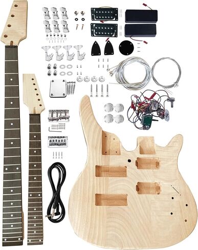 طقم جيتار كهربائي وباس مزدوج الرقبة مكون من 6 أوتار و4 أوتار جيتار باستخدام اليد اليمنى مع جسم الماهوجني والرقبة، لوحة أصابع من خشب الورد، أجهزة كروم، قم ببناء جيتار وباس خاصين بك. in Kuwait