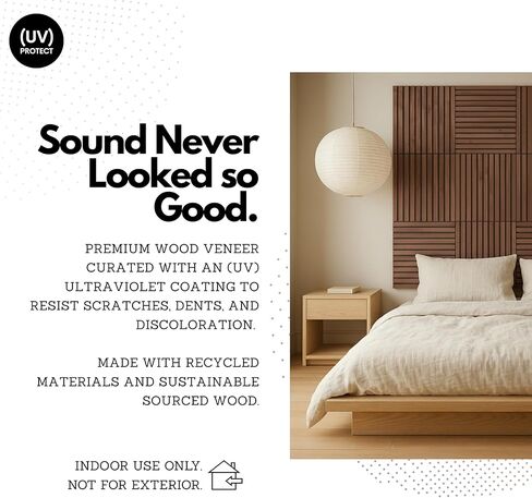 RT60X Peel & Stick Self-Adhesive Acoustic Wood Panels, 4-Pack 24"x24"x1" | Easy Install Sound Absorbing Wall Tiles for Home, Studio & Gaming | Fire-Retardant, Durable Design in Saudi Arabia