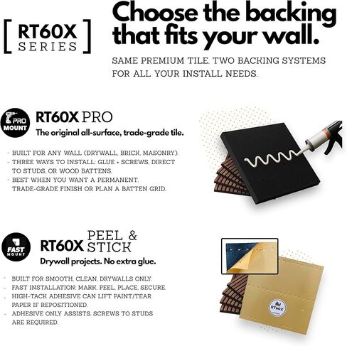 RT60X Peel & Stick Self-Adhesive Acoustic Wood Panels, 4-Pack 24"x24"x1" | Easy Install Sound Absorbing Wall Tiles for Home, Studio & Gaming | Fire-Retardant, Durable Design in Saudi Arabia