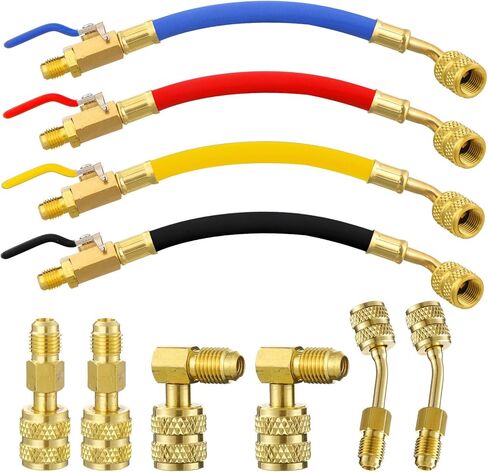 Mudder 10 Pcs Air Conditioning Refrigerant Compact Ball Valve 1/4 Inch Compatible with HVAC Adapter R410A R134A R12 R22 5/16inch Female to 1/4inch Male Flare (4 Straight Ball Valve, 6 Adapter) in Saudi Arabia
