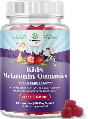 Melatonin Gummies for Kids Sleep Support - Hassle-Free Kids Melatonin Gummies for Mood Support - Delicious and Tummy Friendly Gummy Melatonin 1 Mg for Little Ones - Non-GMO Gluten Free and Halal in Kuwait