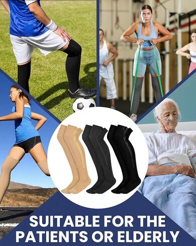 Twistover 3 Pairs Women Thigh High Zipper Compression Socks 15-20 Mmhg over the Knee Stocking with Zipper for Edema Athletic in Saudi Arabia