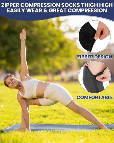 Twistover 3 Pairs Women Thigh High Zipper Compression Socks 15-20 Mmhg over the Knee Stocking with Zipper for Edema Athletic in Saudi Arabia