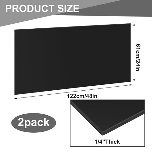قطعتان من ملاءة بلاستيكية HDPE سوداء مقاس 24 بوصة × 48 بوصة، لوح من البولي إيثيلين عالي الكثافة بسمك 1/4 بوصة، لوح من البلاستيك الصلب للمشروعات التي تصنعها بنفسك، ديكور المنزل، الحرف اليدوية in Kuwait