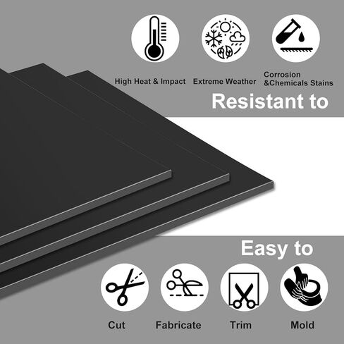 قطعتان من ملاءة بلاستيكية HDPE سوداء مقاس 24 بوصة × 48 بوصة، لوح من البولي إيثيلين عالي الكثافة بسمك 1/4 بوصة، لوح من البلاستيك الصلب للمشروعات التي تصنعها بنفسك، ديكور المنزل، الحرف اليدوية in Kuwait