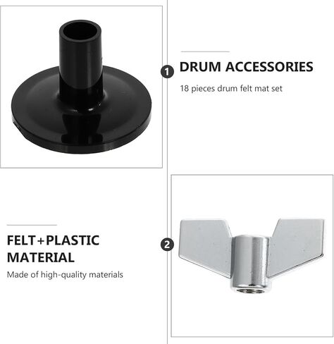 SAFIGLE 18pcs Drum Kit Accessories Set Including Standard Felt Pads Drum Wrenches Washers Nuts Black Replacement Parts for Cymbal Protection and Hardware Maintenance in Saudi Arabia