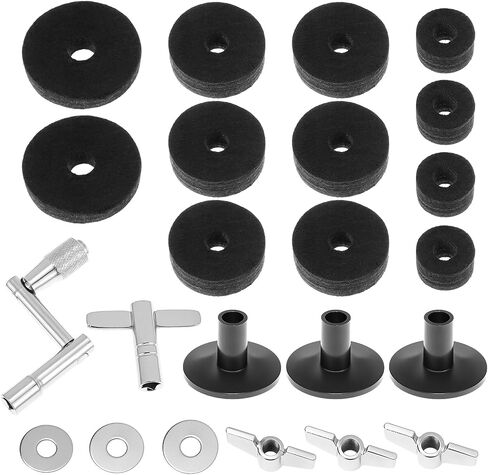 QWORK 23PCS Cymbal Replacement Accessories Kit - Includes Bracket Tube, Cymbal & Clutch Felts, Wing Nuts, Washers, Sleeves, and Drum Keys in Saudi Arabia