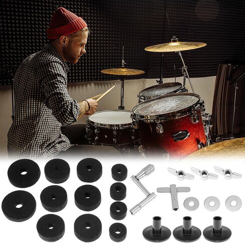 QWORK 23PCS Cymbal Replacement Accessories Kit - Includes Bracket Tube, Cymbal & Clutch Felts, Wing Nuts, Washers, Sleeves, and Drum Keys in Saudi Arabia