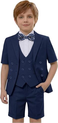 الأولاد بدلة أطفال قصيرة بدلة توكسيدو 6 أجهزة كمبيوتر ملابس ملابس قصيرة الأكمام خاتم الزفاف الدب سترة سترة قميص مع ربطة عنق in Kuwait