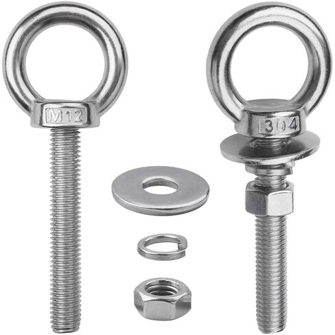 2 Pack M12 Eye Bolts with Nuts, 304 Stainless Steel 1/2" x 4" Heavy Duty Lifting Eye Bolts, Metric M12×102mm Ring Eye Bolt for Hanging, Tie Down, Outdoor & Hardware Fixing (2, 1/2"x4") in Saudi Arabia