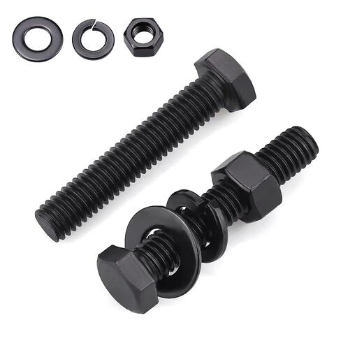 Glvaner 5/16-18 x 2-1/2" (8 Sets) Stainless Steel Hex Head Screws Bolts, Nuts, Flat & Lock Washers, 18-8 (304) Stainless Steel Bolts and Nuts Set, Full Thread, Black Coated in Saudi Arabia