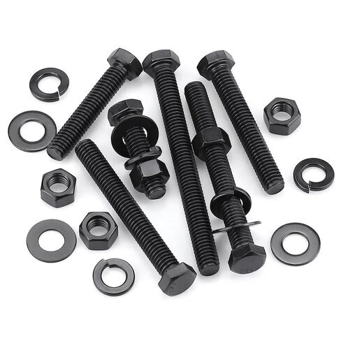 Glvaner 5/16-18 x 2-1/2" (8 Sets) Stainless Steel Hex Head Screws Bolts, Nuts, Flat & Lock Washers, 18-8 (304) Stainless Steel Bolts and Nuts Set, Full Thread, Black Coated in Saudi Arabia