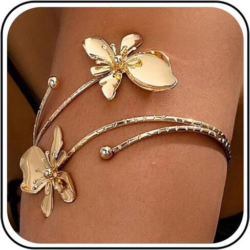 Gold Arm Cuff Jewelry for Women Flower Upper Arm Cuff Greek Goddess Dress Butterfly Bracelet Halloween Costume Gifts for Women in Saudi Arabia