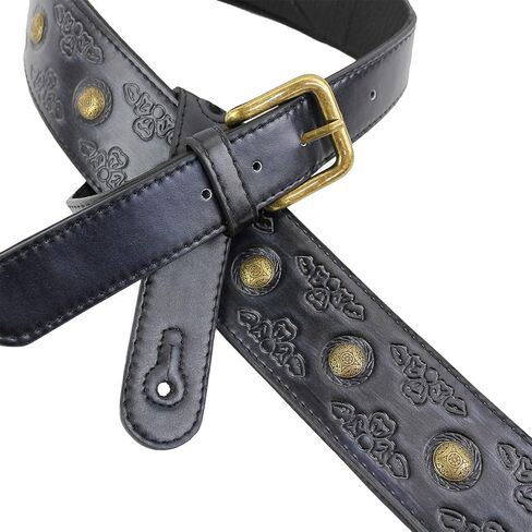 Walker & Williams GE-206 Brushed Black Viking Style Guitar Strap with Antiqued Brass Coin Studs in Saudi Arabia