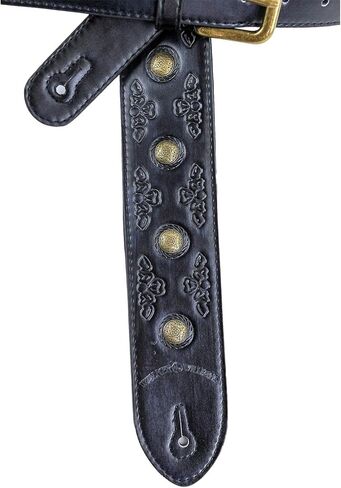 Walker & Williams GE-206 Brushed Black Viking Style Guitar Strap with Antiqued Brass Coin Studs in Saudi Arabia