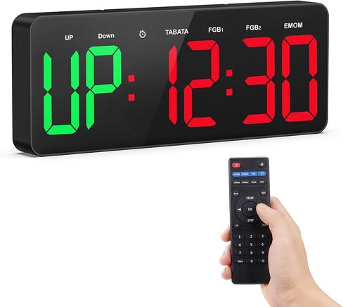 Gym Timer Clock Large Display, 12" LED Workout Interval Timer with Remote Control for Tabata/FGB/EMOM, Countdown/Up Stopwatch Clock for Sports,Home Gym,Yoga,Boxing,Garage,Office,Classroom in Saudi Arabia