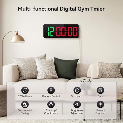 Gym Timer Clock Large Display, 12" LED Workout Interval Timer with Remote Control for Tabata/FGB/EMOM, Countdown/Up Stopwatch Clock for Sports,Home Gym,Yoga,Boxing,Garage,Office,Classroom in Saudi Arabia