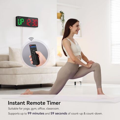 Gym Timer Clock Large Display, 12" LED Workout Interval Timer with Remote Control for Tabata/FGB/EMOM, Countdown/Up Stopwatch Clock for Sports,Home Gym,Yoga,Boxing,Garage,Office,Classroom in Saudi Arabia